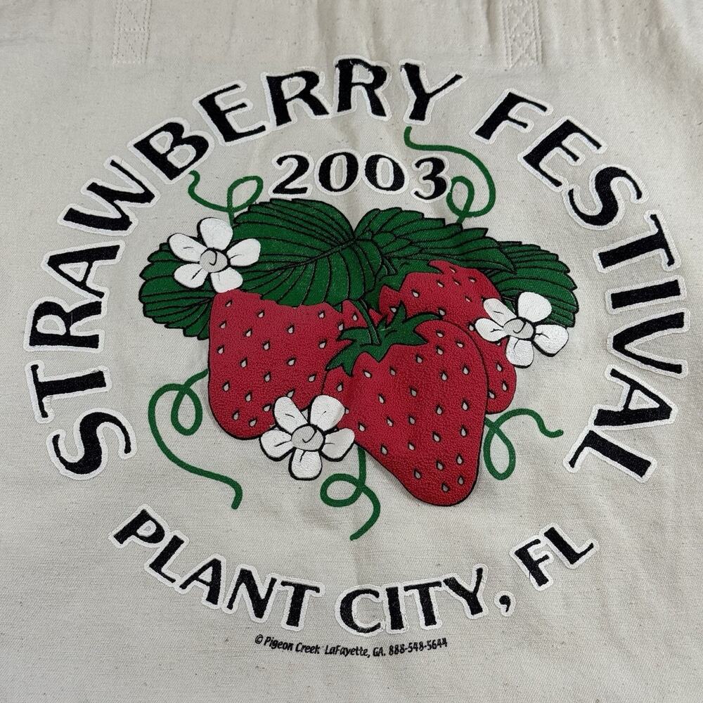 Vintage Strawberry Festival 2003 Logo Printed Canvas Tote Bag - Cream OS - Picture 2 of 9
